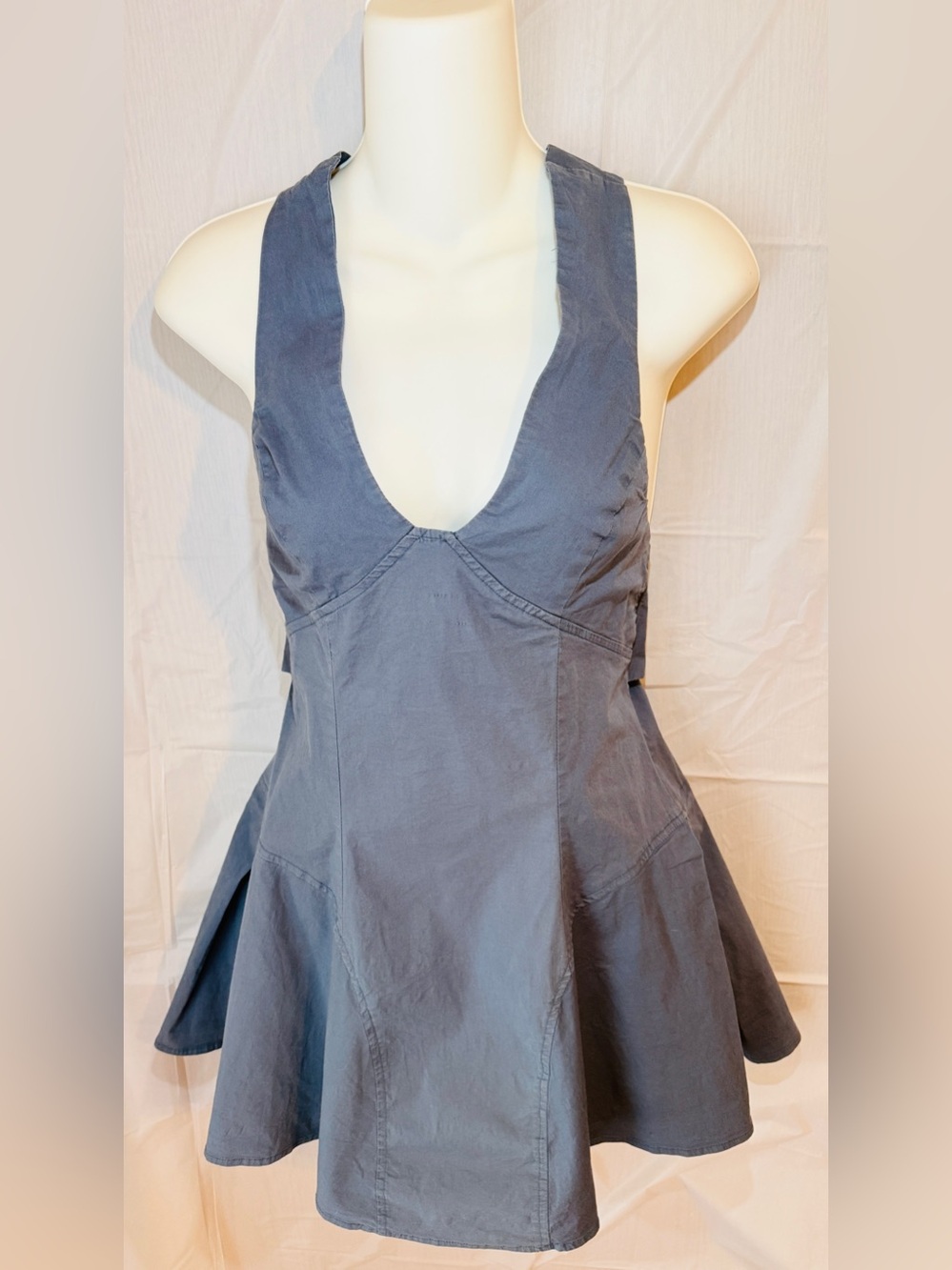 Free People Summer Boho Mini dress Open Back Crisscross adjustable Slate Blue S - Picture 9 of 15